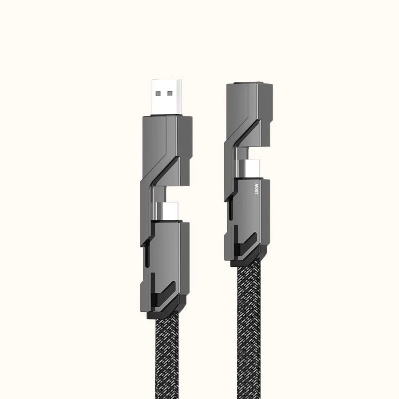 4-in-1 USB C Cable Lightning Cable 100W [Fast Charging & Data Sync] Flat Braided Multi iPad Charger Cord Combo Lightning/Type C/USB A Ports