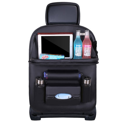 Car Back Seat Leather Organizer Storage Bag with Foldable Table