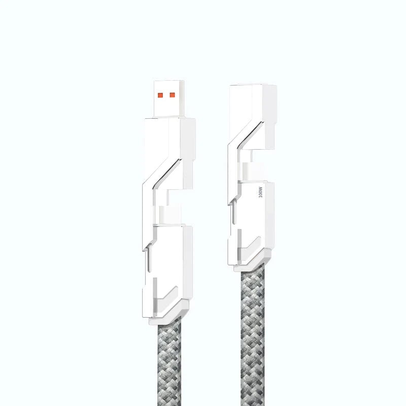 4-in-1 USB C Cable Lightning Cable 100W [Fast Charging & Data Sync] Flat Braided Multi iPad Charger Cord Combo Lightning/Type C/USB A Ports
