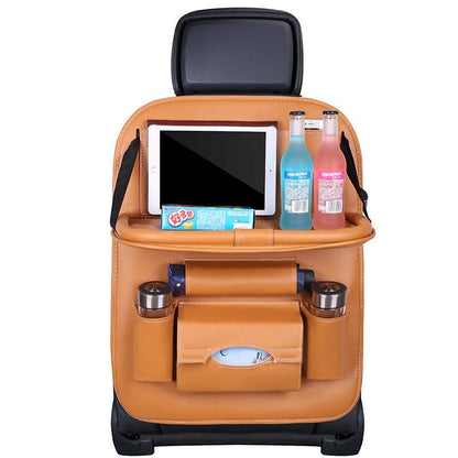 Car Back Seat Leather Organizer Storage Bag with Foldable Table